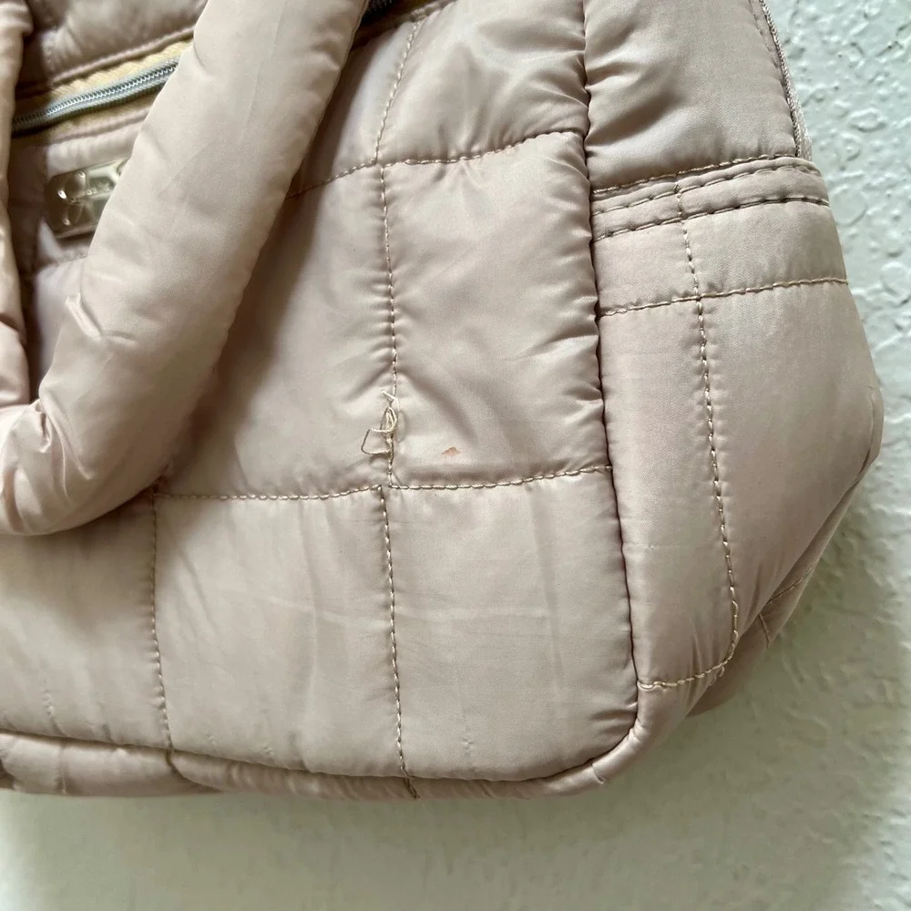 Jessica Simpson Quilted Puffer Insulated Lunch Tote Bag Champagne Crossbody